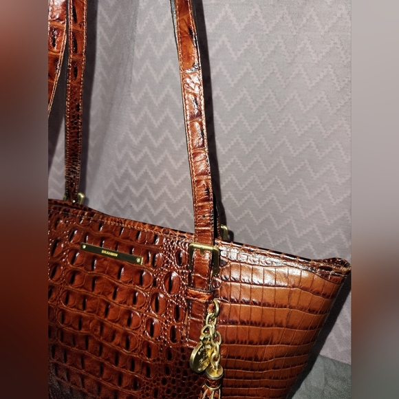 Brahmin Brown Crocodile Embossed Women's Medium Tote Bag - Picture 5 of 11